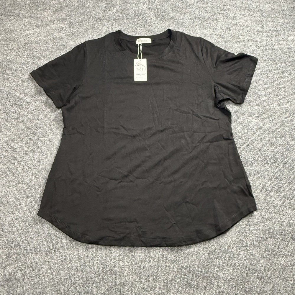 MOSHU Crew Neck T Shirt Large NWT Black Heathered Short Sleeve Casual Top